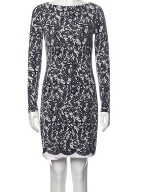 Michael Kors Black & White Long-Sleeve Lace Sheath Dress XS